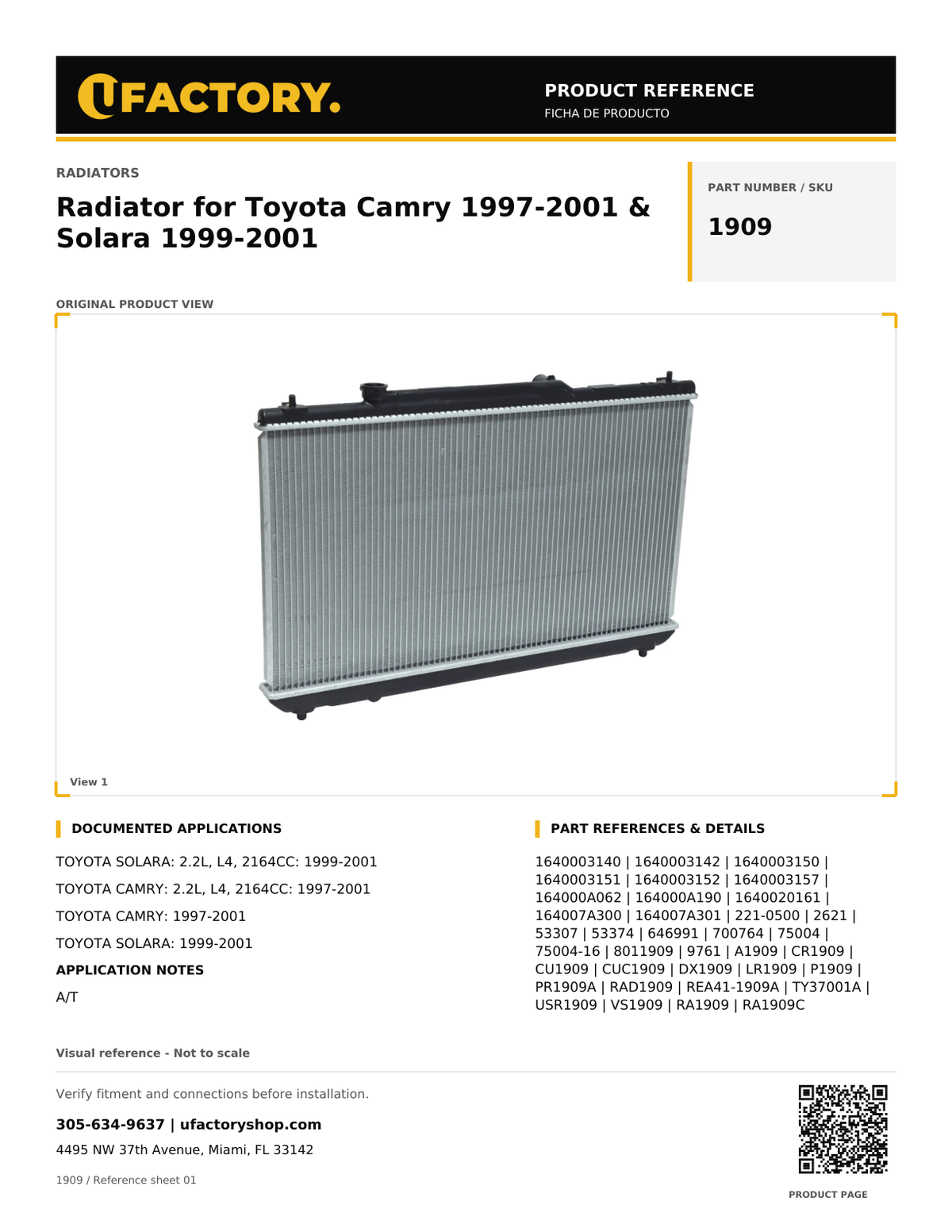 UFactory 1909 - product reference, page 1 of 1