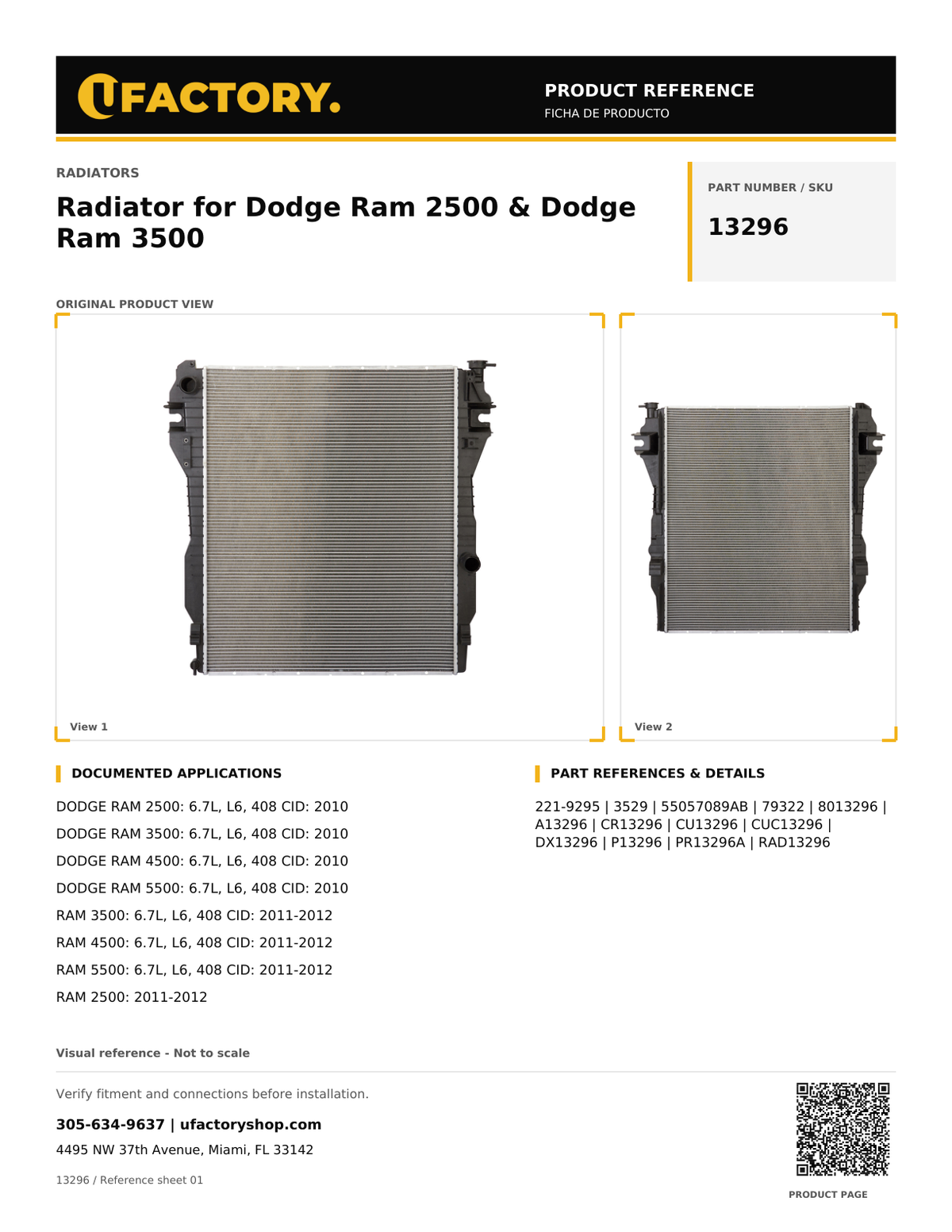 UFactory 13296 product reference sheet - page 1
