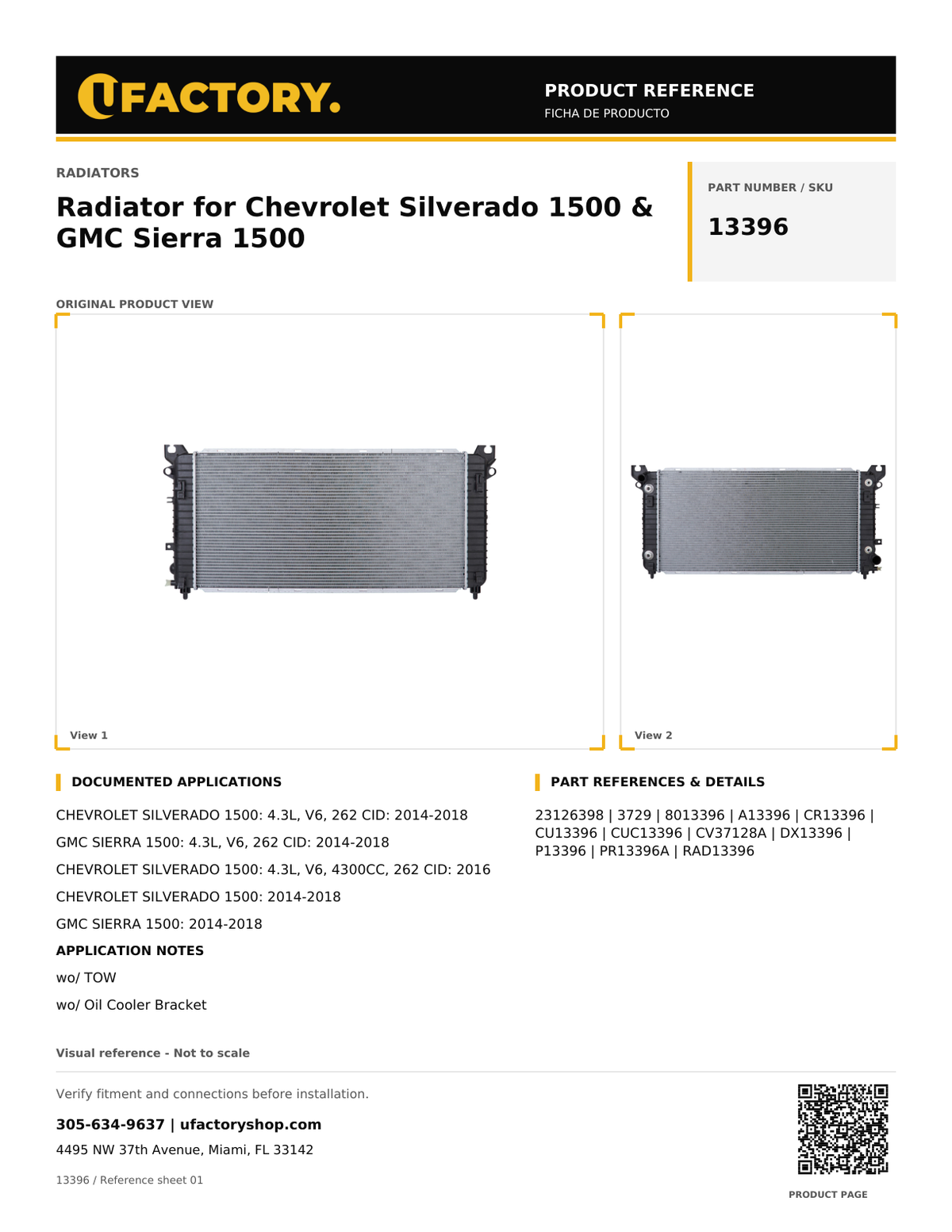 UFactory 13396 product reference sheet - page 1