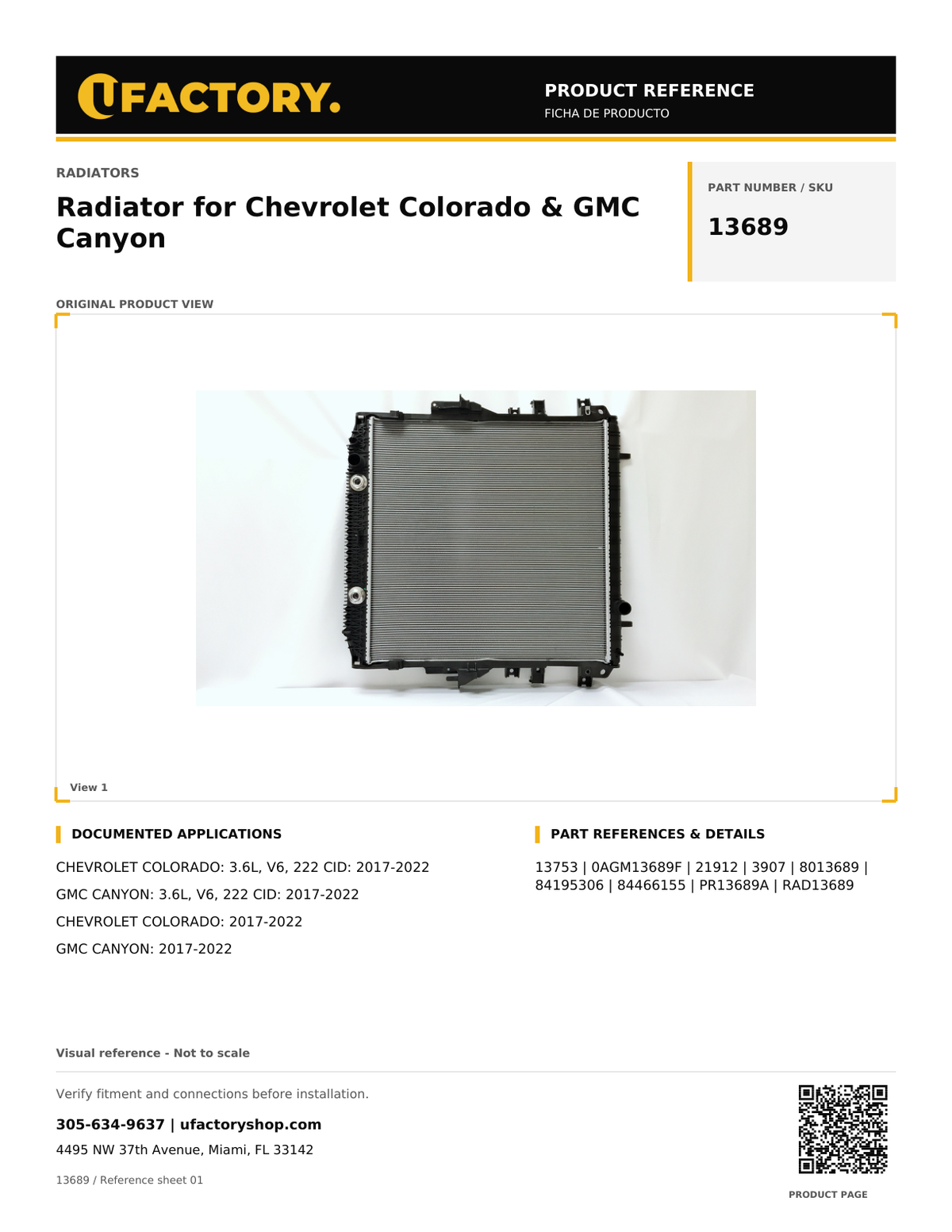 UFactory 13689 product reference sheet - page 1
