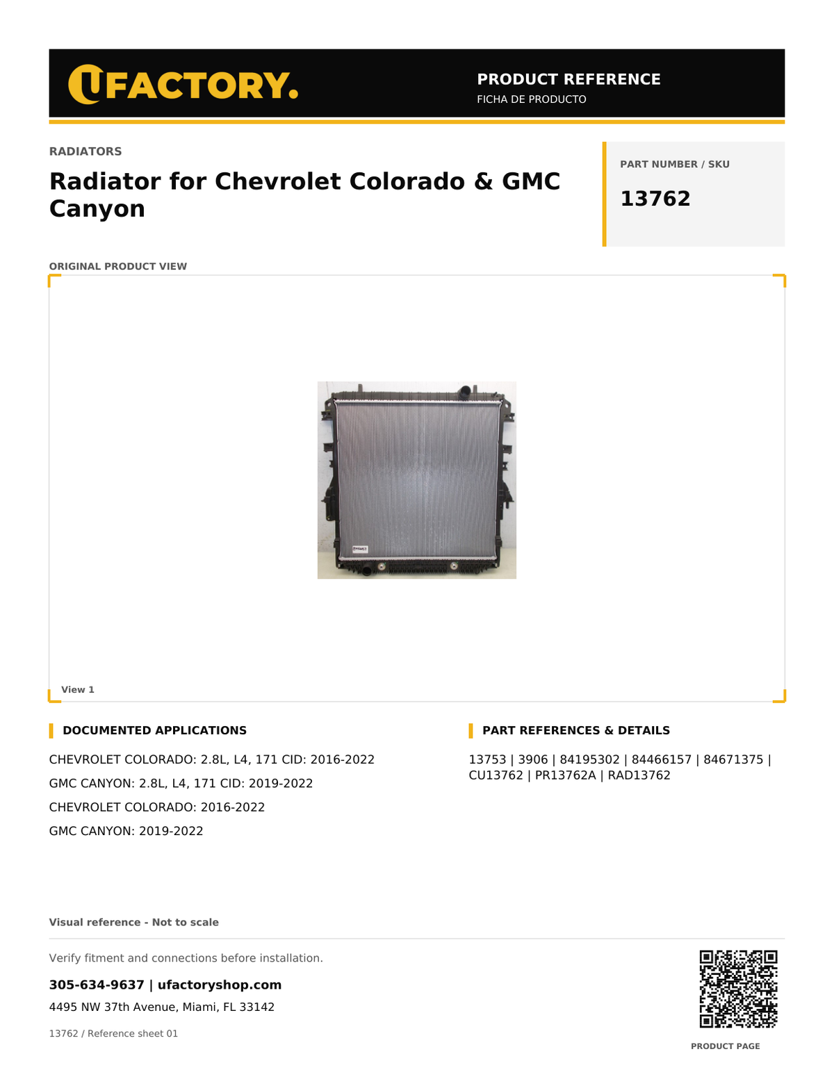 UFactory 13762 product reference sheet - page 1