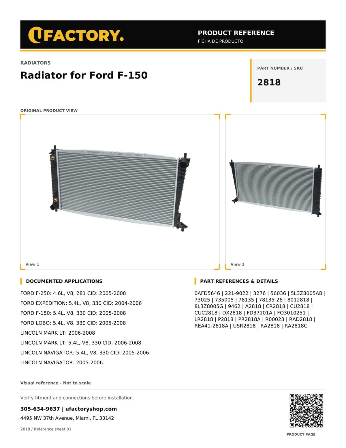 UFactory 2818 product reference sheet - page 1